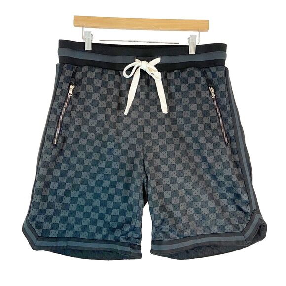 Bascom Projects Pull On Shorts Men's XL Gray Black Checker Zippered Pockets - Picture 1 of 6